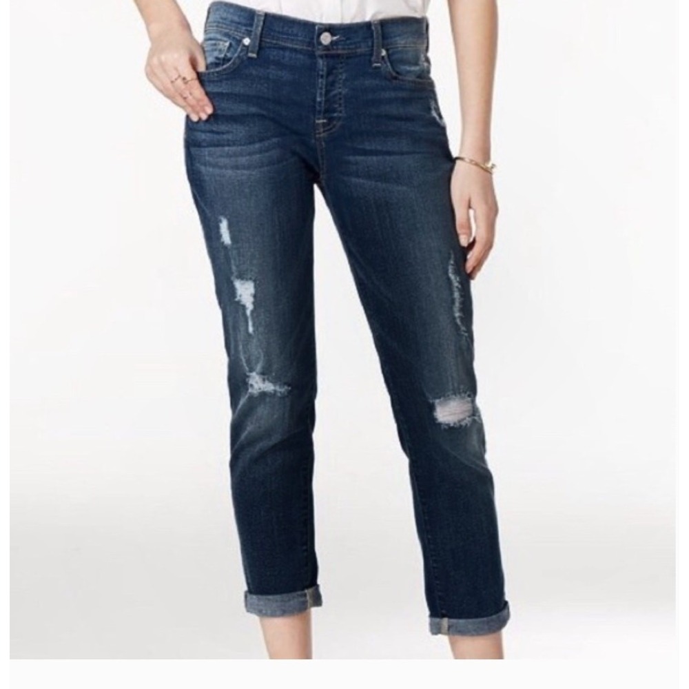 7 For All Mankind Jeans Women 27 Blue Josefina Distressed Skinny Boyfriend Denim
